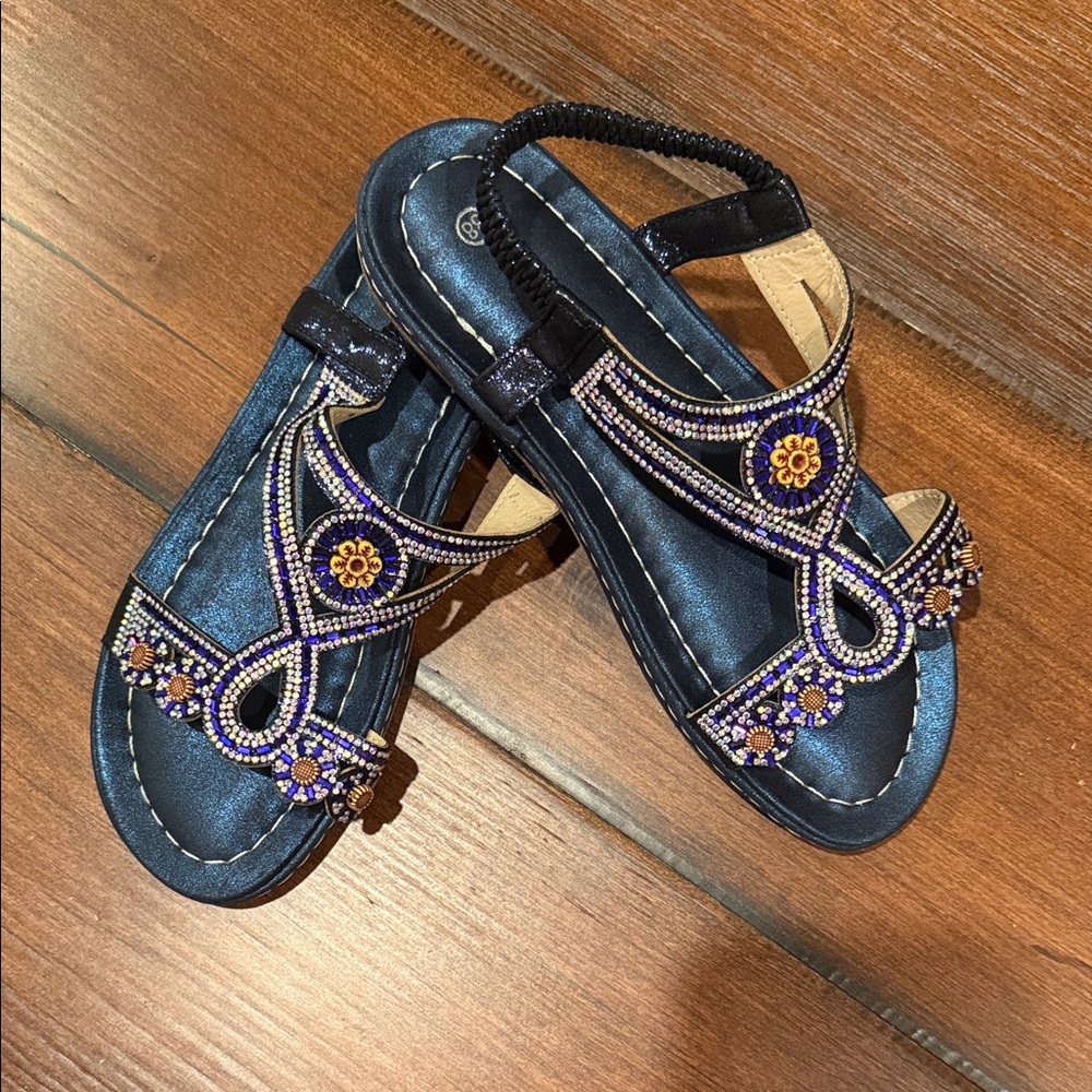Elegant Beaded Sandals - Blue and Purple